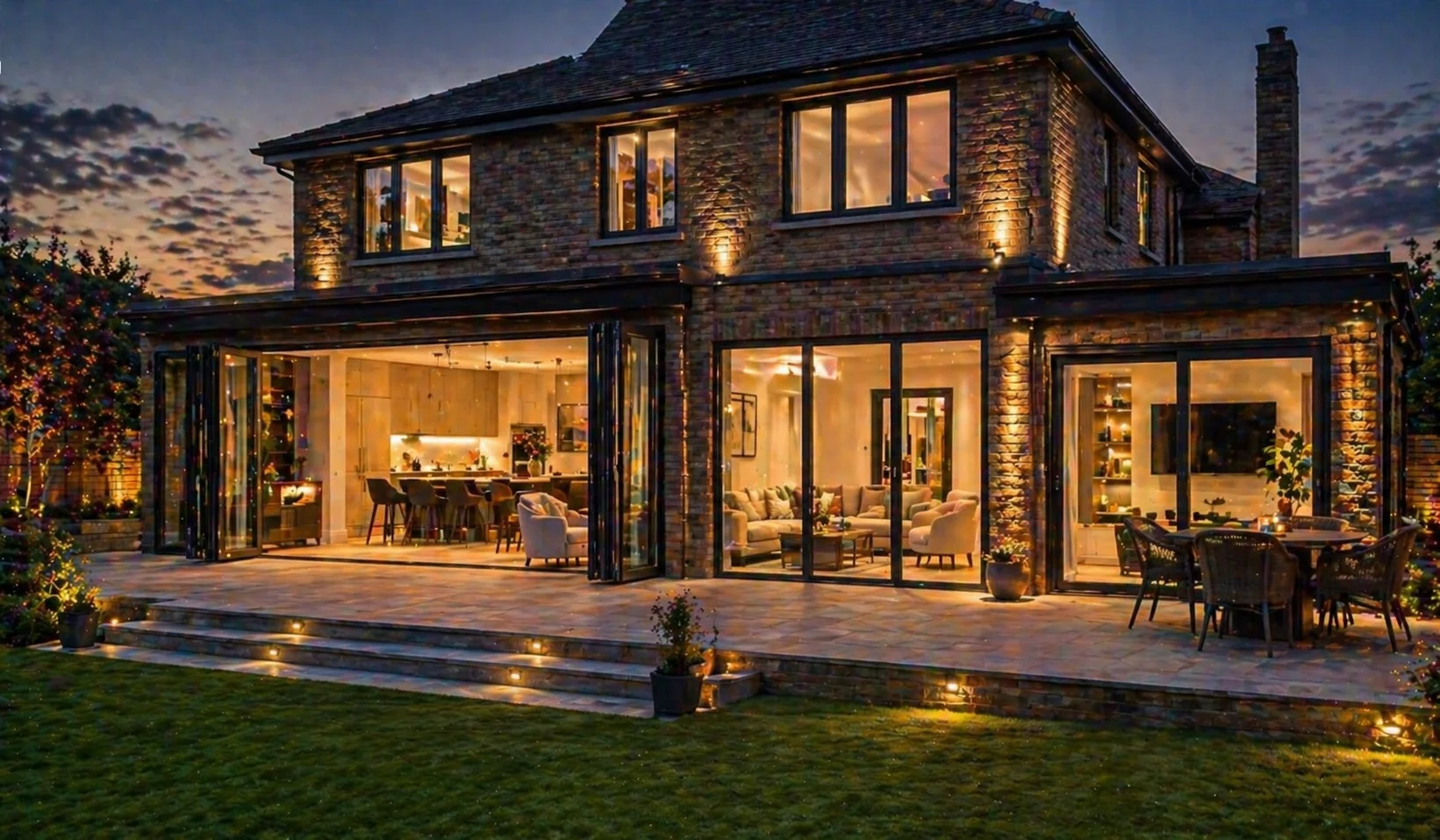 Architectural door system opening contemporary living areas