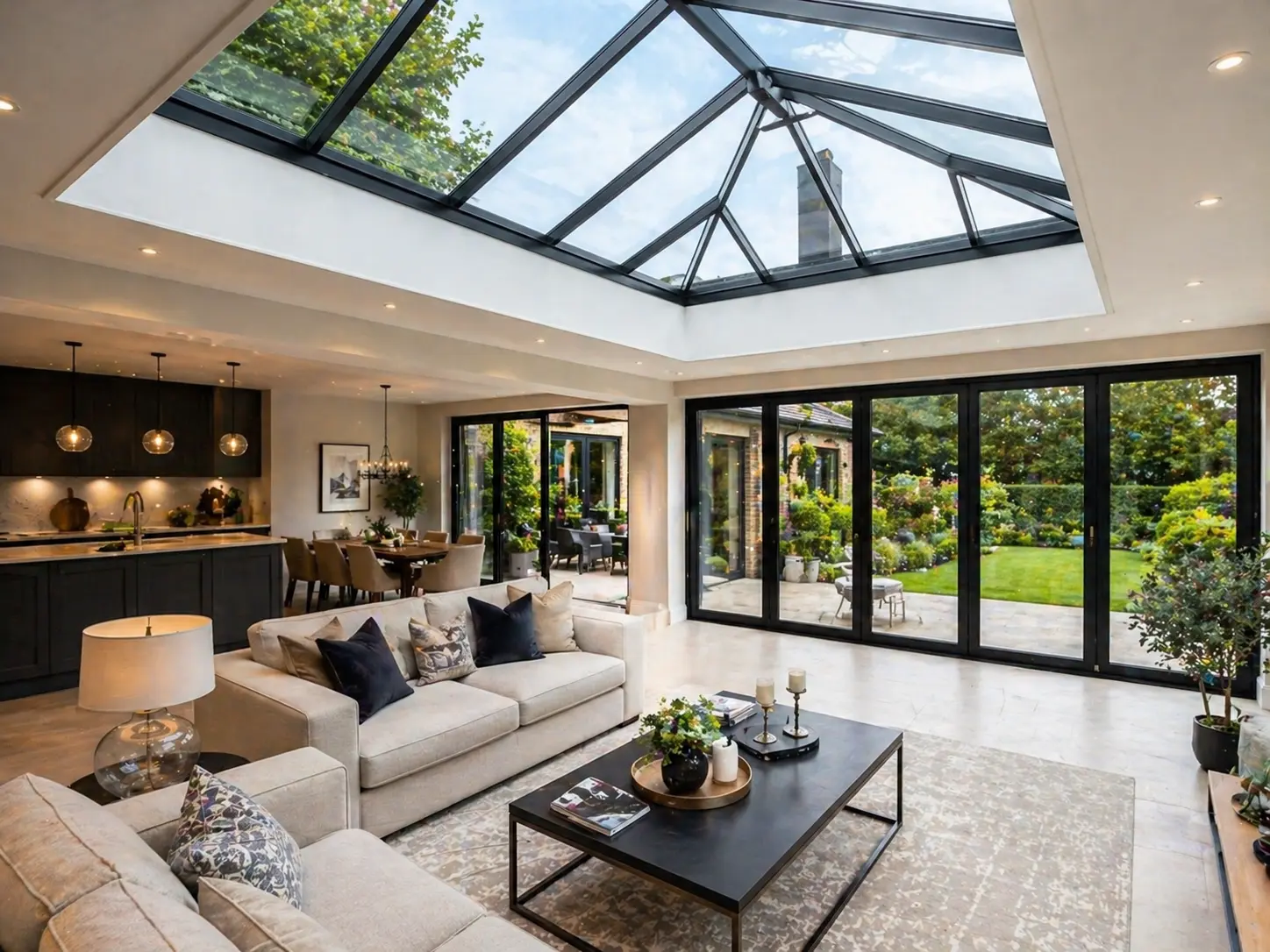 Luxury living space extension with bespoke glazing