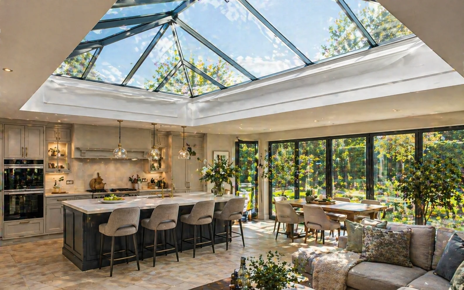 Roof lantern feature bringing daylight into modern living space